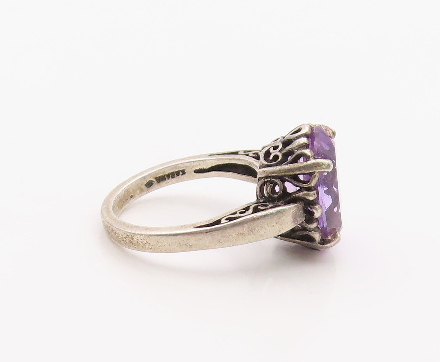 925 Sterling Silver Vintage Ring KABANA Amethyst Statement Band  Sz 7  RG36353