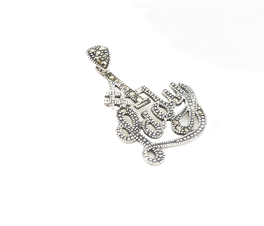 925 Sterling Silver  Sparkling Marcasite Number One Lady Drop Pendant  PT6484
