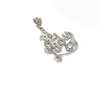 925 Sterling Silver  Sparkling Marcasite Number One Lady Drop Pendant  PT6484