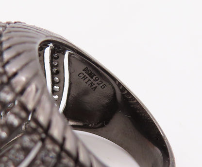 925 Sterling Silver Vintage Ring Wavy Cutout CZ Inlay Domed  Sz 7.5  RG30752