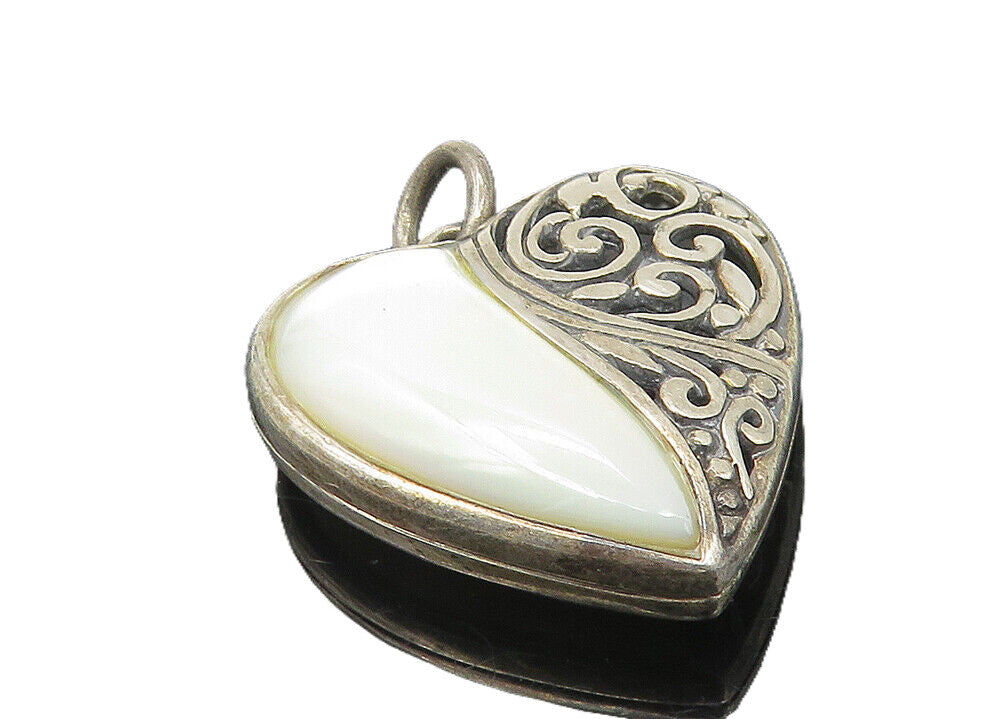 925 Sterling Silver  Vintage Mother Of Pearl Swirl Love Heart Pendant  PT9294