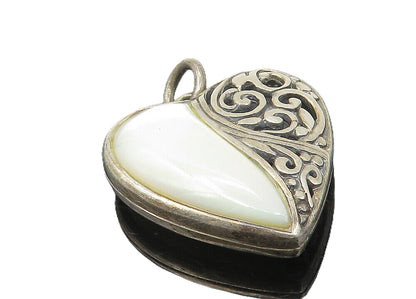 925 Sterling Silver  Vintage Mother Of Pearl Swirl Love Heart Pendant  PT9294