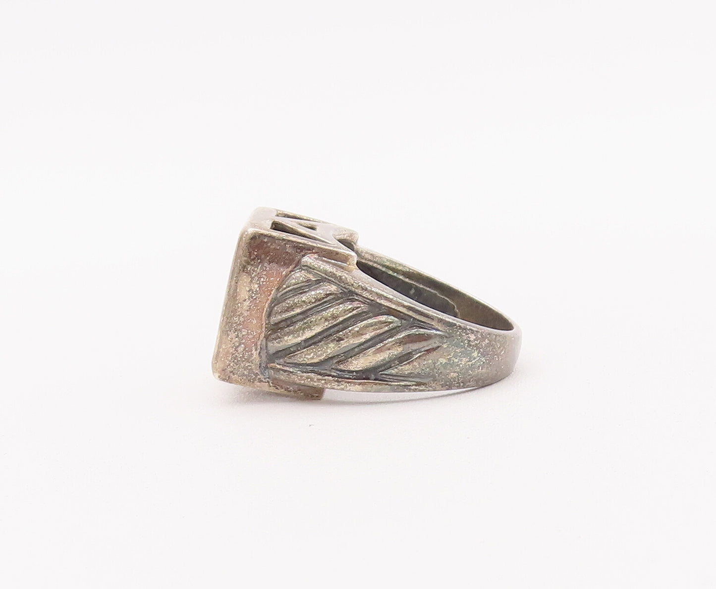 925 Sterling Silver Vintage Ring Carved Neck Square Inlay Onyx  Sz 8  RG28019