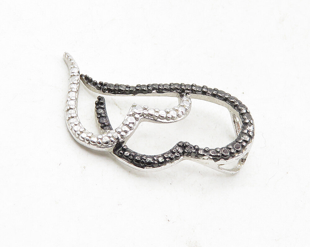 925 Sterling Silver  Genuine Black Diamond 2 Tone Love Hearts Pendant  PT7216