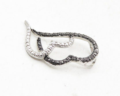 925 Sterling Silver  Genuine Black Diamond 2 Tone Love Hearts Pendant  PT7216