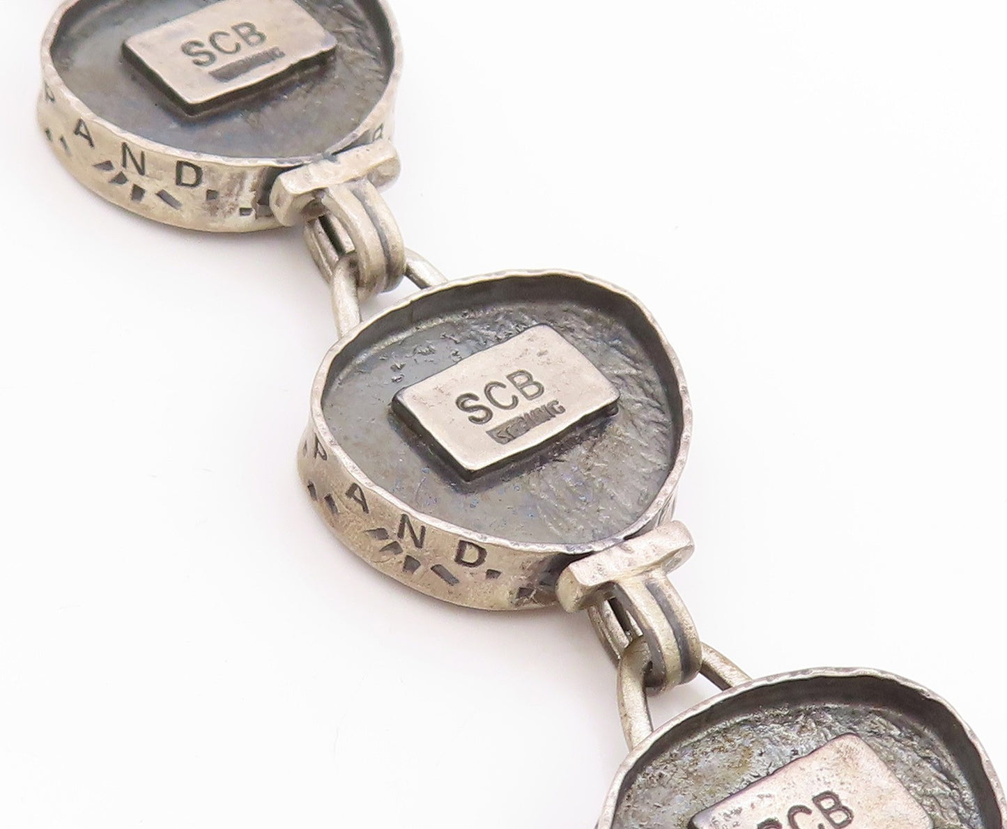 925 Sterling Silver Vintage Bracelet Etched Geometric Echoes Link Chain  BT11399