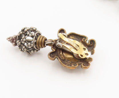 STEPHEN DWECK 925 Silver  Vintage Two Tone Floral Clip On Earrings  EG12392