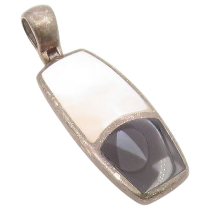 925 Sterling Silver Vintage Pendant Classic Mother Of Pearl & Onyx Drop  PT26406