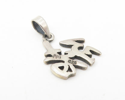 925 Sterling Silver  Vintage Dark Tone Chinese Character Smooth Pendant PT9096