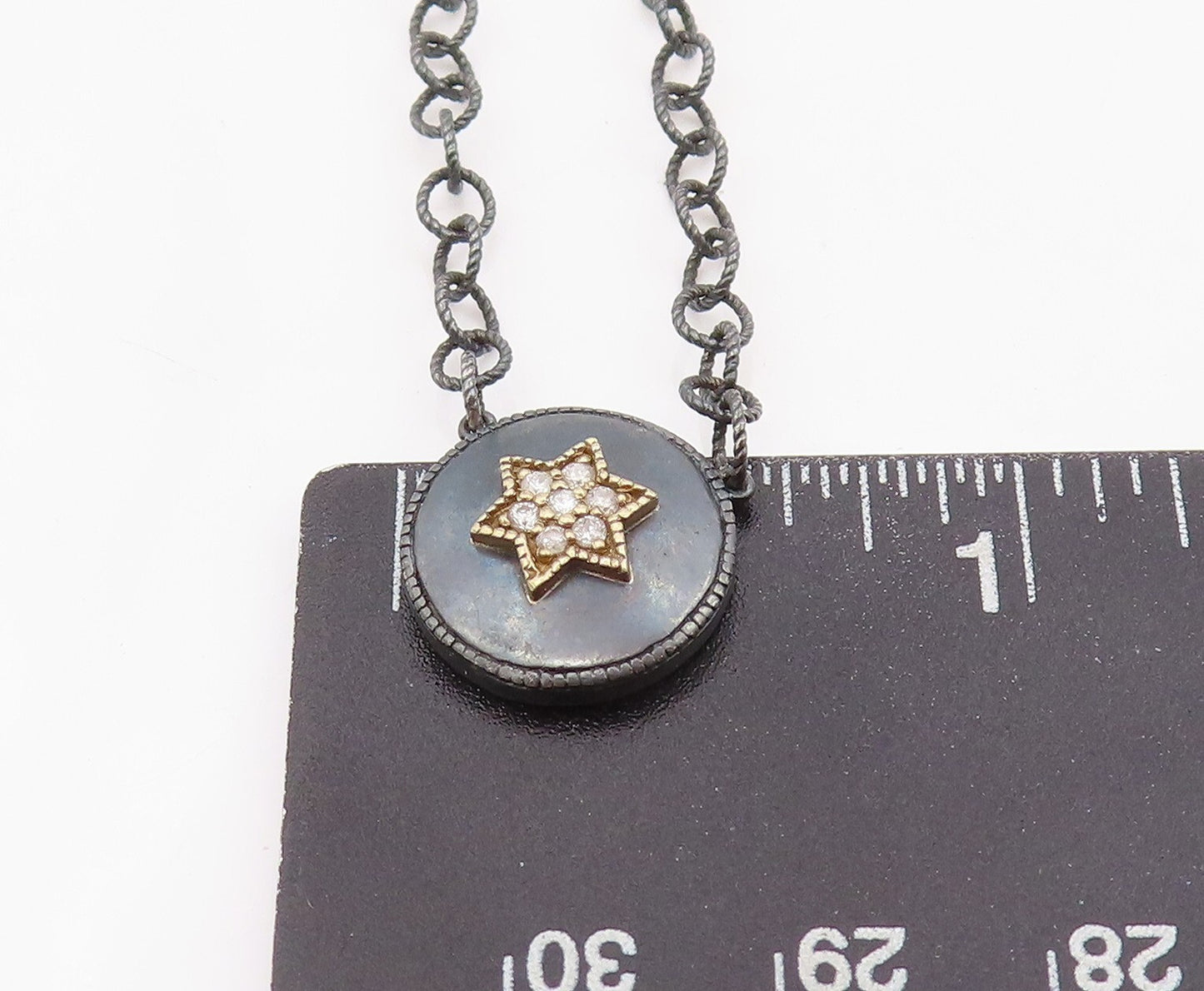 14k Gold 925 Sterling Silver Vintage Necklace Dark Tone Enameled CZ Star  NE4438