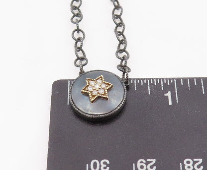 14k Gold 925 Sterling Silver Vintage Necklace Dark Tone Enameled CZ Star  NE4438
