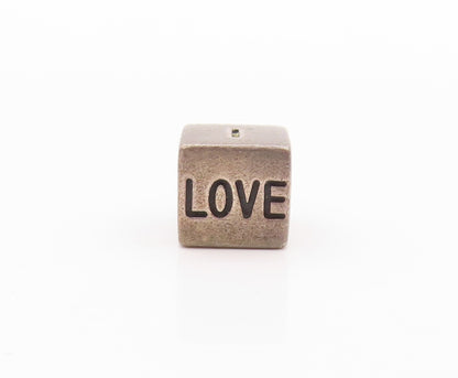 925 Sterling Silver Vintage Pendant PANDORA I Love You Etched Cube  PT24042
