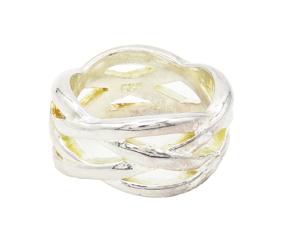 925 Sterling Silver  Vintage Shiny Woven Style Band Ring Sz 10.5  RG15465