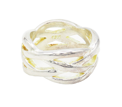 925 Sterling Silver  Vintage Shiny Woven Style Band Ring Sz 10.5  RG15465