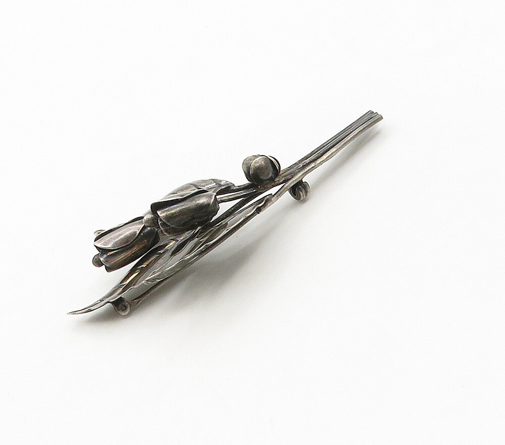 925 Sterling Silver  Vintage Dark Tone Rose Flowers Brooch Pin  BP6153