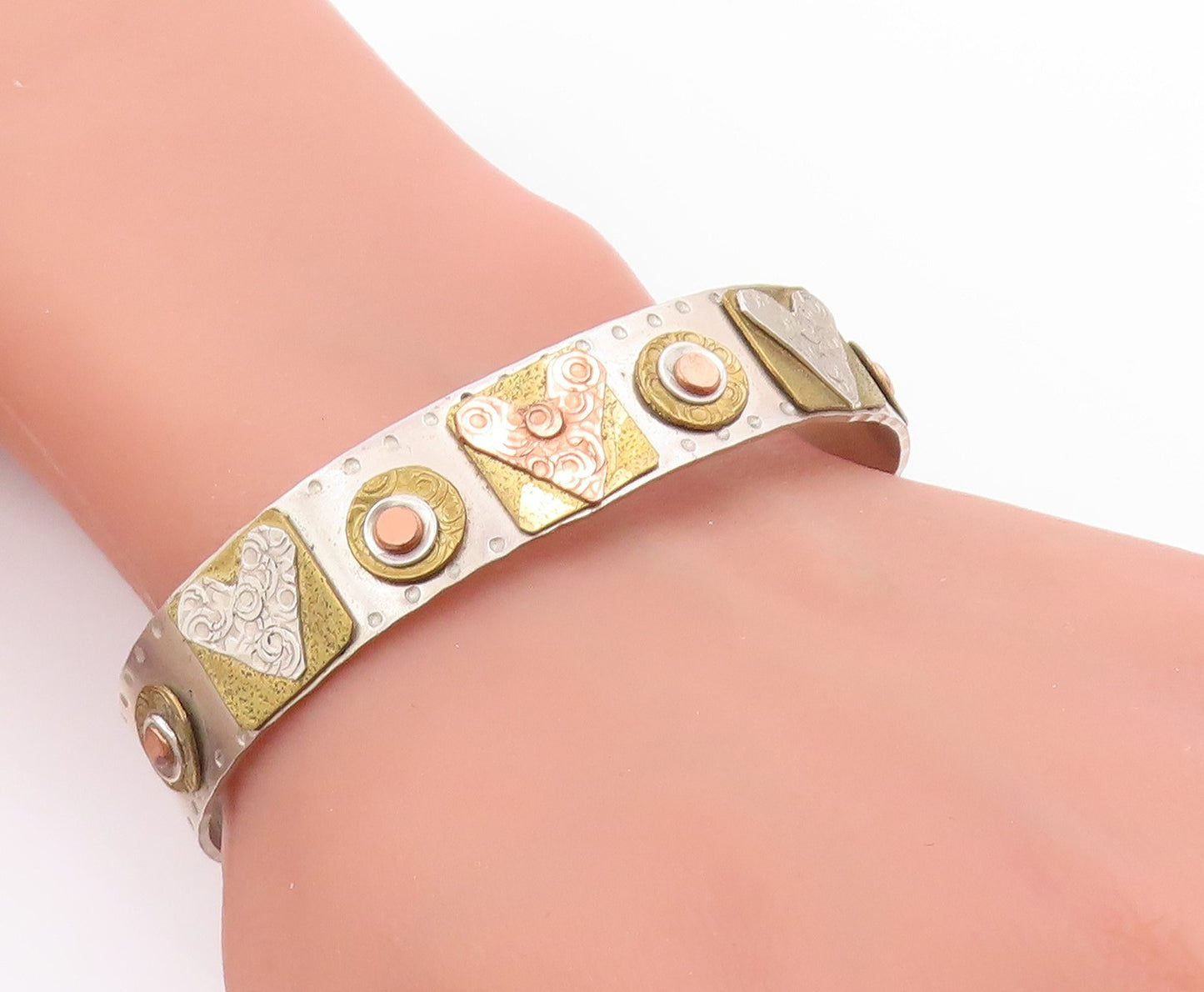 925 Sterling Silver Vintage Bracelet NAVAJO MALONEY Multi Tone Cuff  BT11786