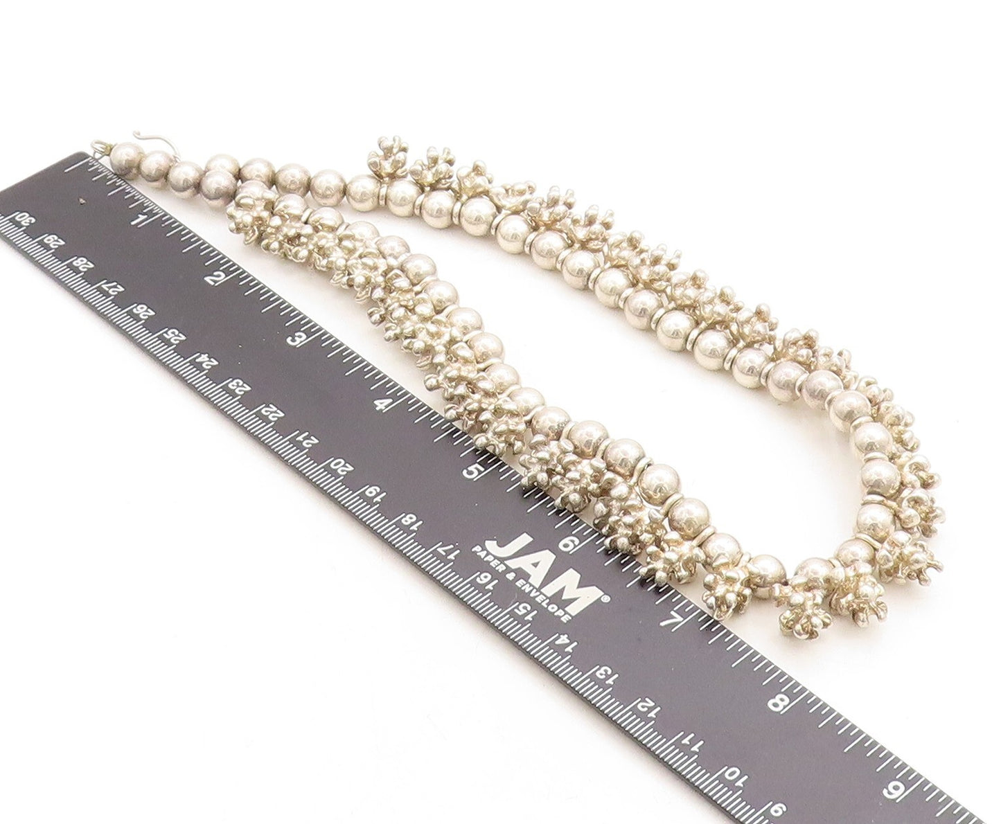 Solid Silver  Vintage Shiny Charmed Ball Bead Chain Necklace  NE1809