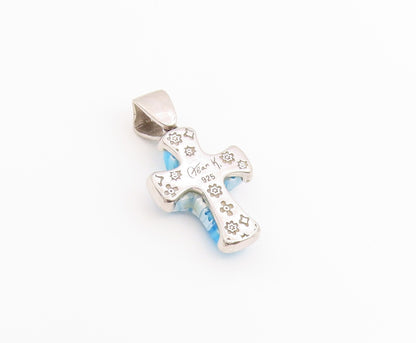 925 Sterling Silver Vintage Pendant JEAN K Murano Glass Religious Cross  PT26519