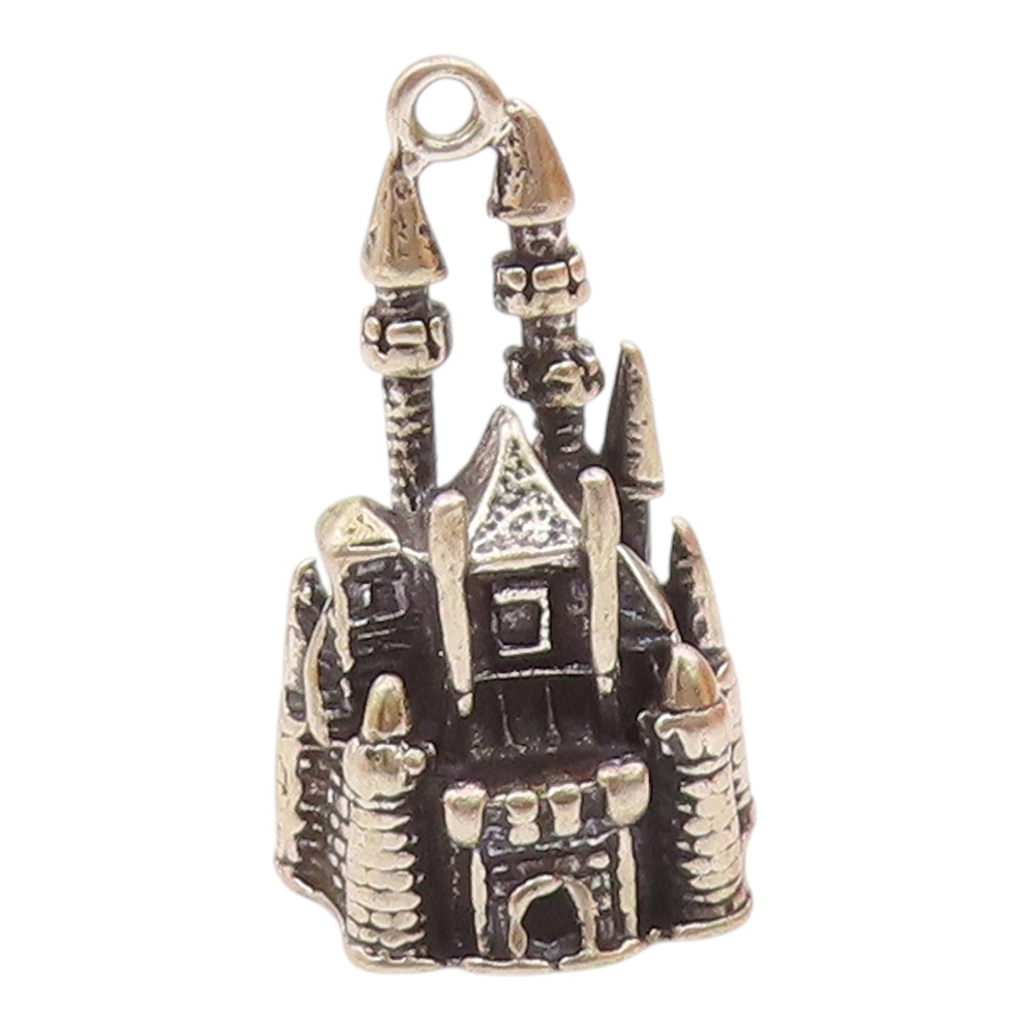 925 Sterling Silver  Vintage Sculpted Disneyland Castle Drop Pendant  PT21588