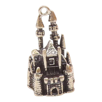 925 Sterling Silver  Vintage Sculpted Disneyland Castle Drop Pendant  PT21588