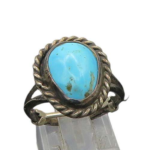 NAVAJO 925 Silver  Vintage Turquoise Oxidized Cocktail Ring Sz 6  RG21883
