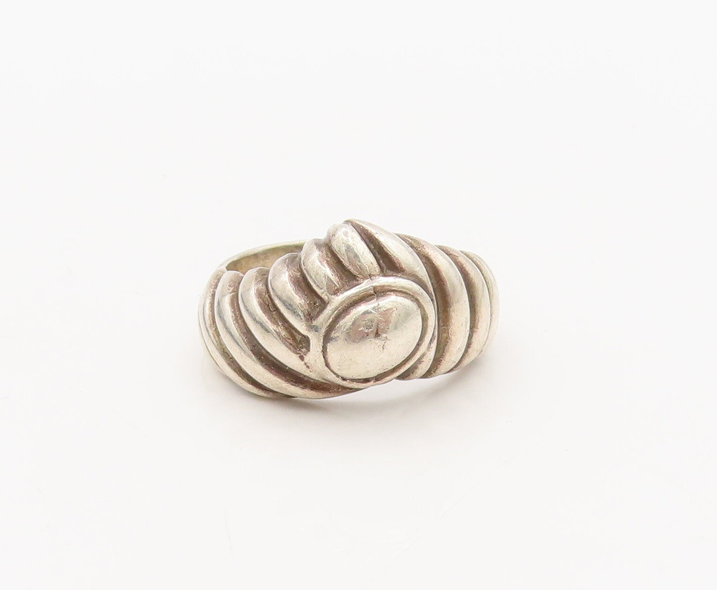 925 Silver  Vintage Solid Carved  Rope Textured With Seed Ring Sz 6.5  RG27338