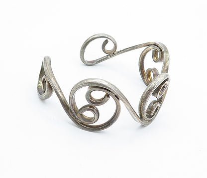 MEXICO 925 Silver  Vintage Dark Tone Baroque Swirl Cuff Bracelet  BT2991