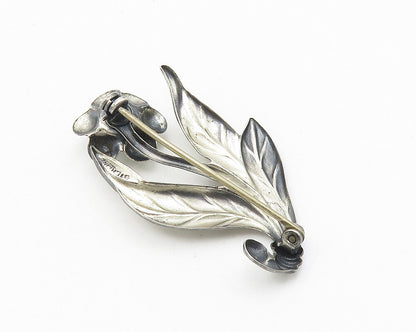925 Sterling Silver  Vintage Shiny Sculpted Single Flower Brooch Pin  BP4231