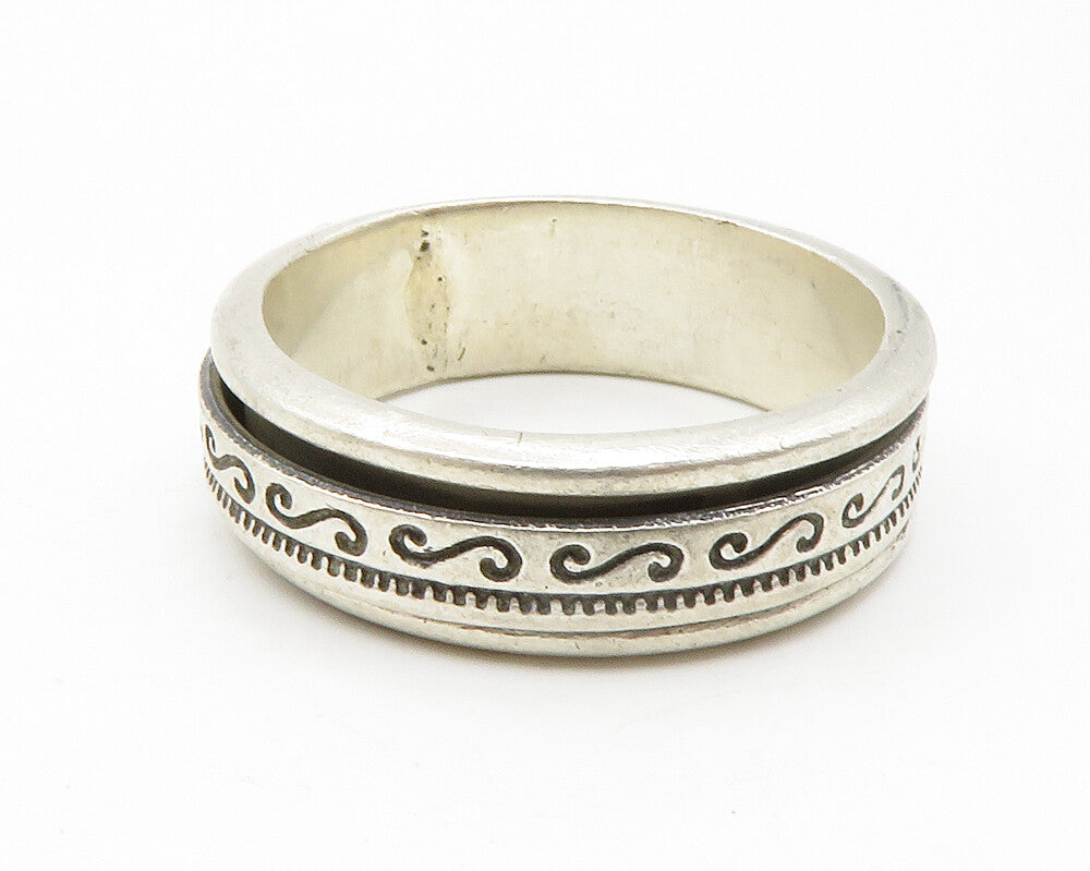 925 Sterling Silver  Vintage Large Swirl Band Spinner Ring Sz 12  RG13874