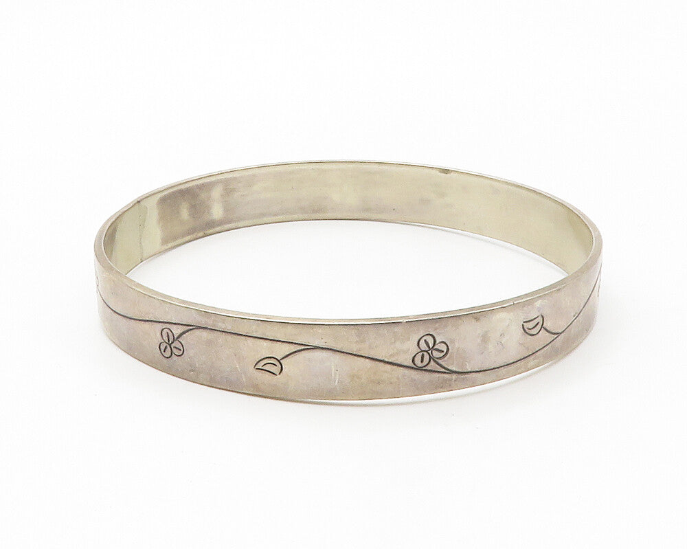 MEXICO 925 Sterling Silver  Vintage Flower Vine Etched Bangle Bracelet  BT5555