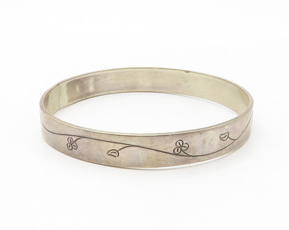MEXICO 925 Sterling Silver  Vintage Flower Vine Etched Bangle Bracelet  BT5555