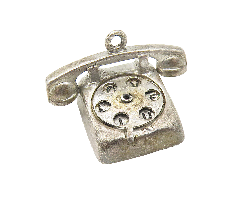 925 Sterling Silver  Vintage Old Fashioned Telephone Pendant (ROTATES)  PT9334