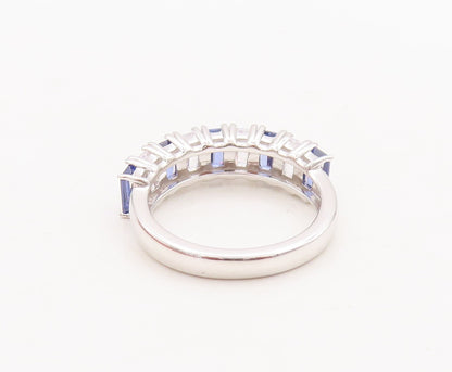925 Sterling Silver Vintage Ring Emerald Cut Blue & White CZ Band  Sz 7  RG29548