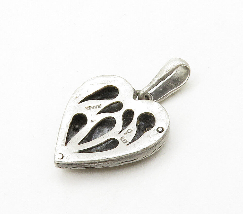 ISRAEL 925 Sterling Silver  Vintage Hammered Love Heart Drop Pendant  PT12567