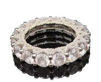 925 Silver  Vintage Star Detail & Cubic Zirconia Eternity Ring Sz 7.5  RG26097