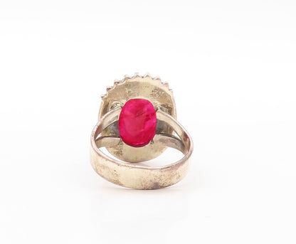 925 Sterling Silver Vintage Ring Oval Cabochon Pink Gemstone  Sz 8.5  RG30569