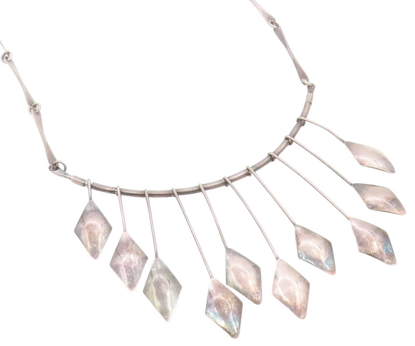 925 Sterling Silver Vintage Necklace ISRAEL Geometric Fringe Collar  NE4937