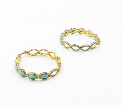 ROSS SIMON 925 Sterling Silver Cabochon Cut Turquoise Shiny Hoop Earrings EG7652