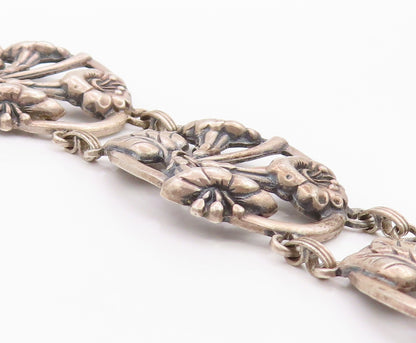 925 Sterling Silver Vintage Bracelet DANECRAFT Dark Tone Floral Cutout  BT11341