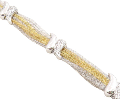 925 Sterling Silver Vintage Bracelet Elegant CZ Two Tone Mesh Chain  BT11980