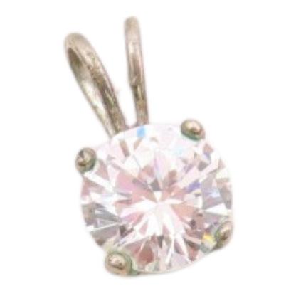 925 Sterling Silver  Vintage Shiny Prong Set Cubic Zirconia Pendant  PT17459