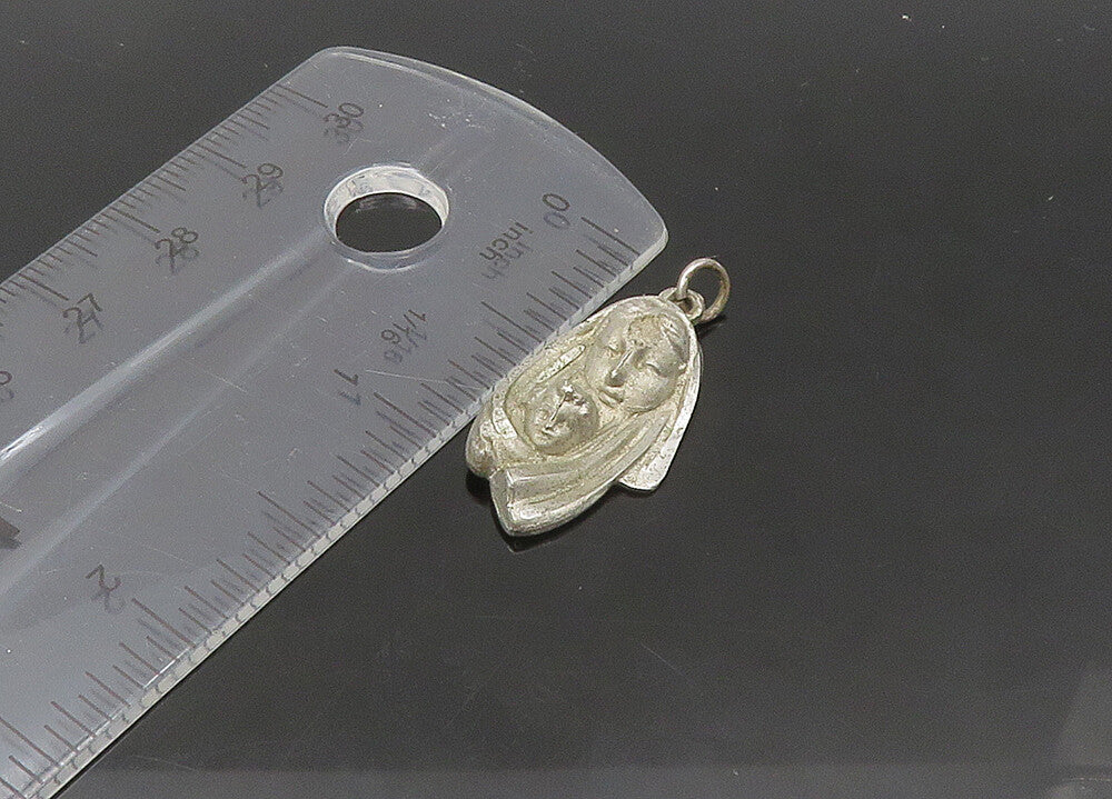 925 Sterling Silver  Vintage Virgin Mary & Child Shiny Pendant  PT17570
