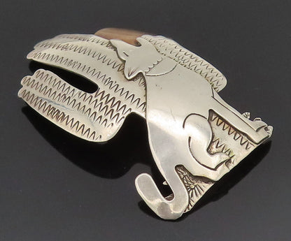 BEN CHAVEZ NAVAJO 925 Silver  Vintage Cactus Howling Wolf Brooch Pin  BP10389