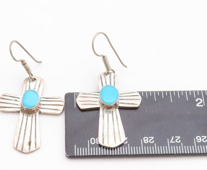 925 Sterling Silver Vintage Earrings MEXICO Larimar Grooved Cross  EG13280
