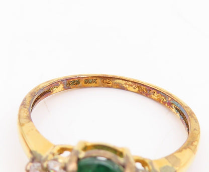 925 Sterling Silver Vintage Ring Gold Plated Green & White Topaz  Sz 7  RG29477