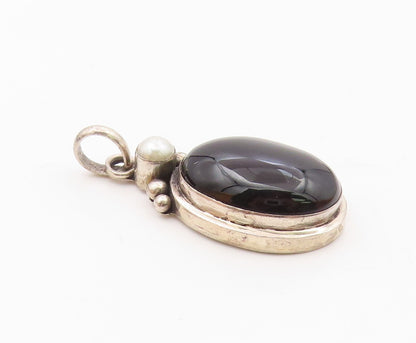 925 Sterling Silver  Vintage Black Onyx & Petite Pearl Drop Pendant  PT14279