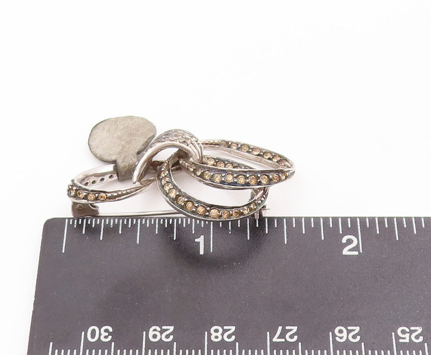 925 Sterling Silver Vintage Brooch Pin Designer Gemstone Inlay Rings  BP10923