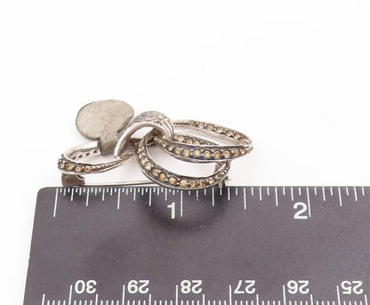 925 Sterling Silver Vintage Brooch Pin Designer Gemstone Inlay Rings  BP10923