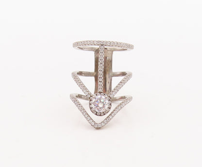925 Sterling Silver Vintage Ring Cutout Large Designer CZ Inlay  Sz 5.5  RG28760