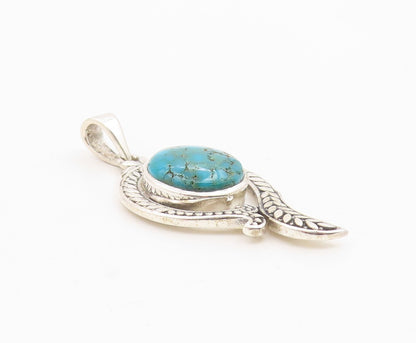 925 Sterling Silver Vintage Pendant Cabochon Turquoise Modernist Swirl  PT26193